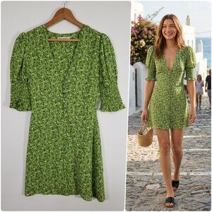 NWT Reformation Alison Puff Sleeve Floral Mini Dress Samantha Green Size 6 $248